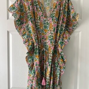 J. Crew Liberty Floral Tie-Waist Dress in Pink, Green & Yellow
